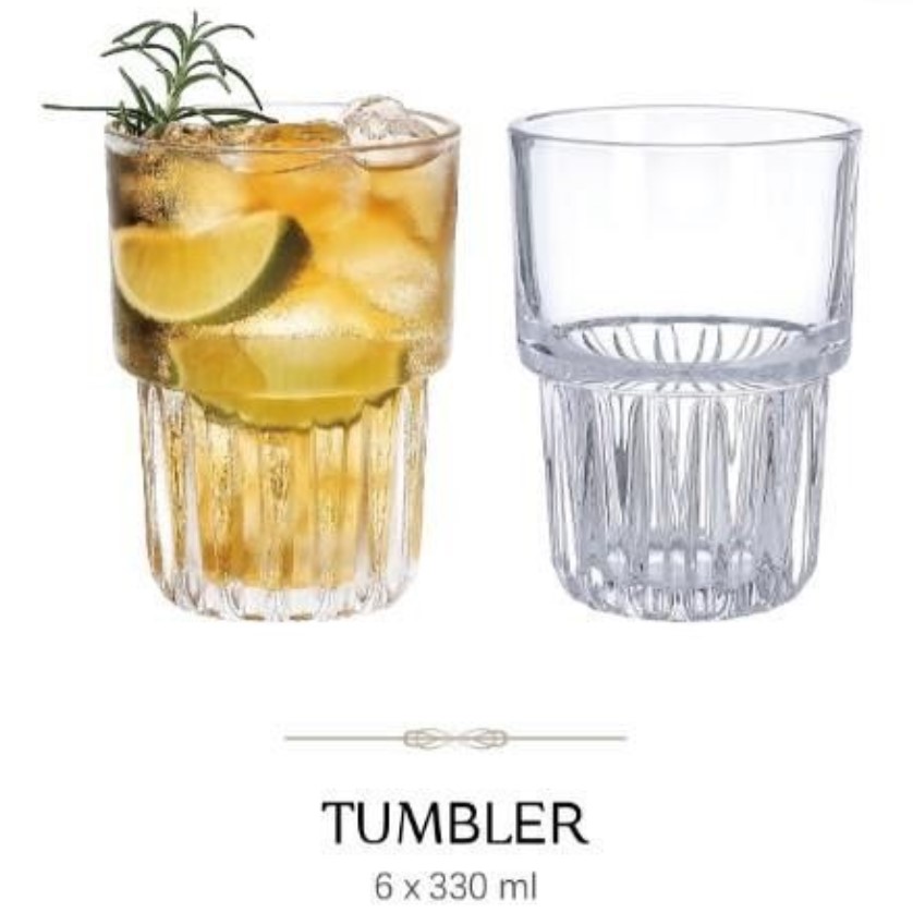 Vasos de Vidrios 330 ml 8x11x6 cm Set de 6 Vasos