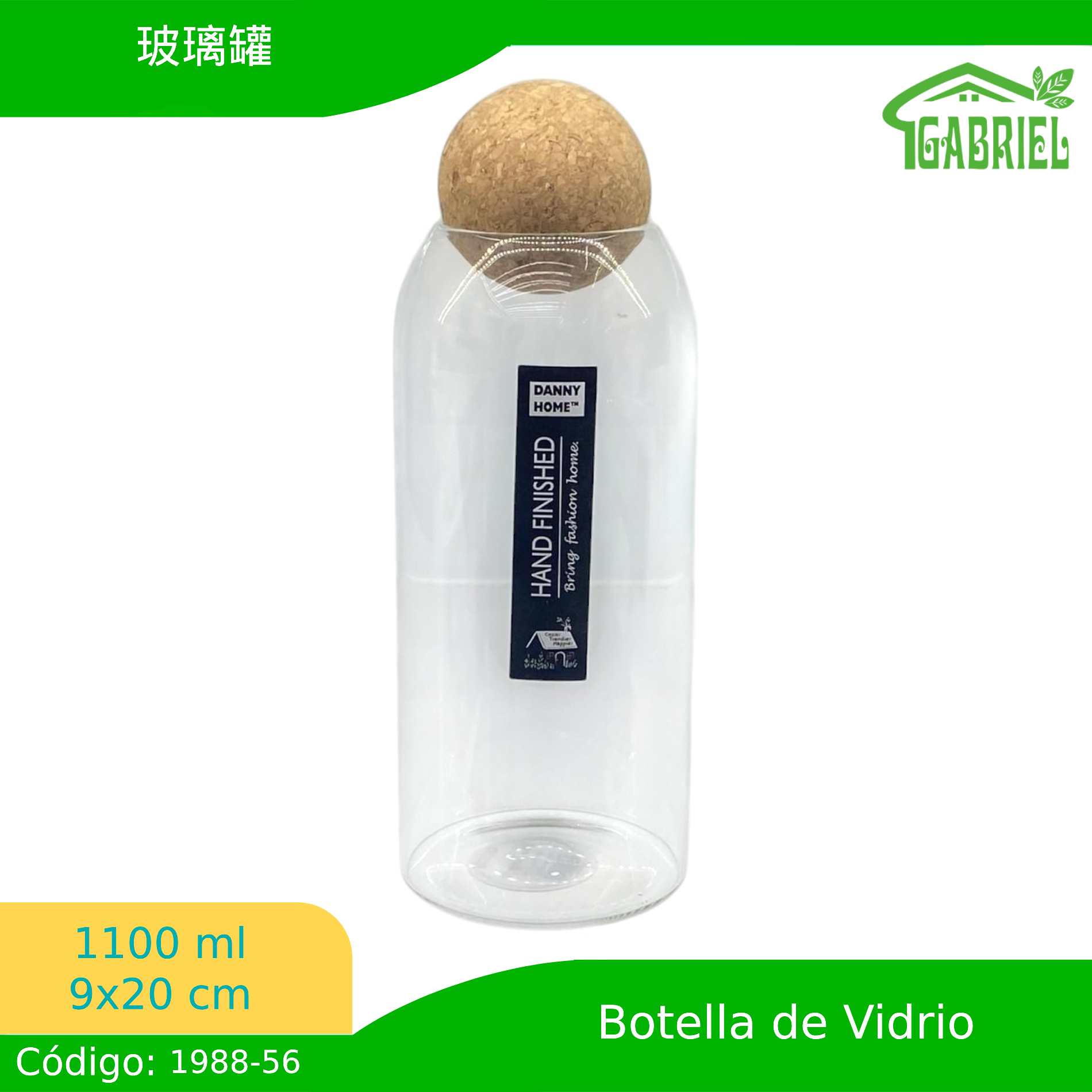 1100ml ,9*20cm/玻璃罐/Tarro de cristal