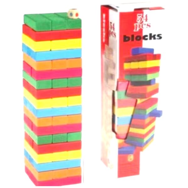 Juego de Mesa Jenga de Colores y Dados 54 PCS