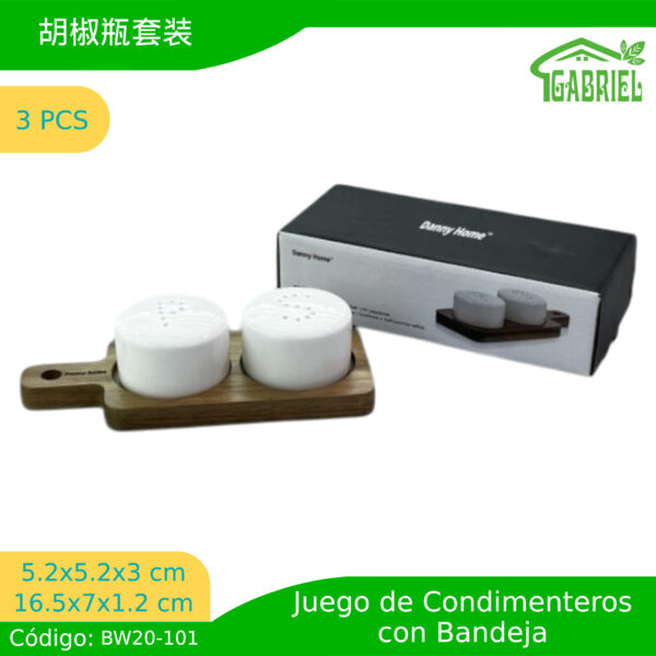 5.2*5.2*3cm ,16.5*7*1.2 cm/胡椒瓶套装 3pcs/Juego de salero y pimentero 3pcs