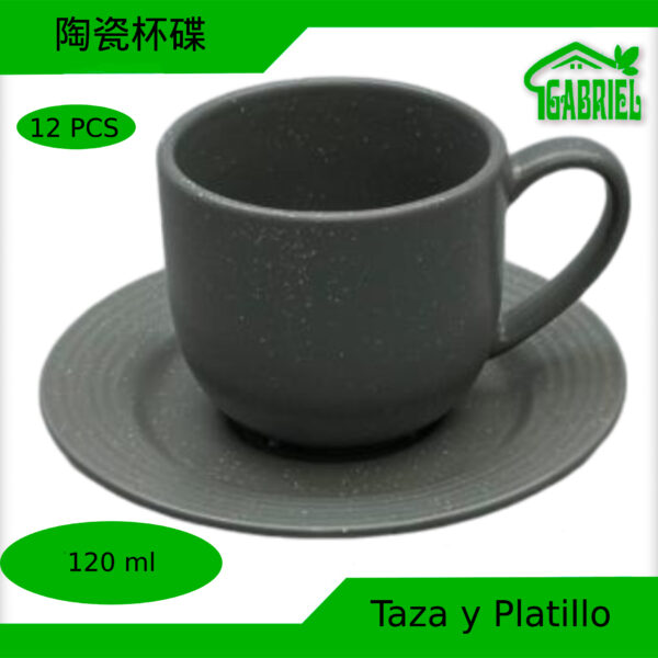 Set de 12 Piezas Tazas y Platos de Cerámica de 120 ml