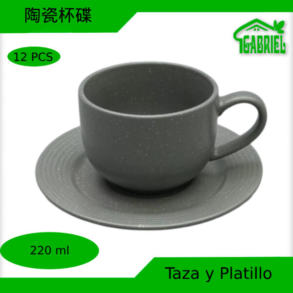 Set de 12 Piezas Tazas y Platos de Cerámica de 220 ml