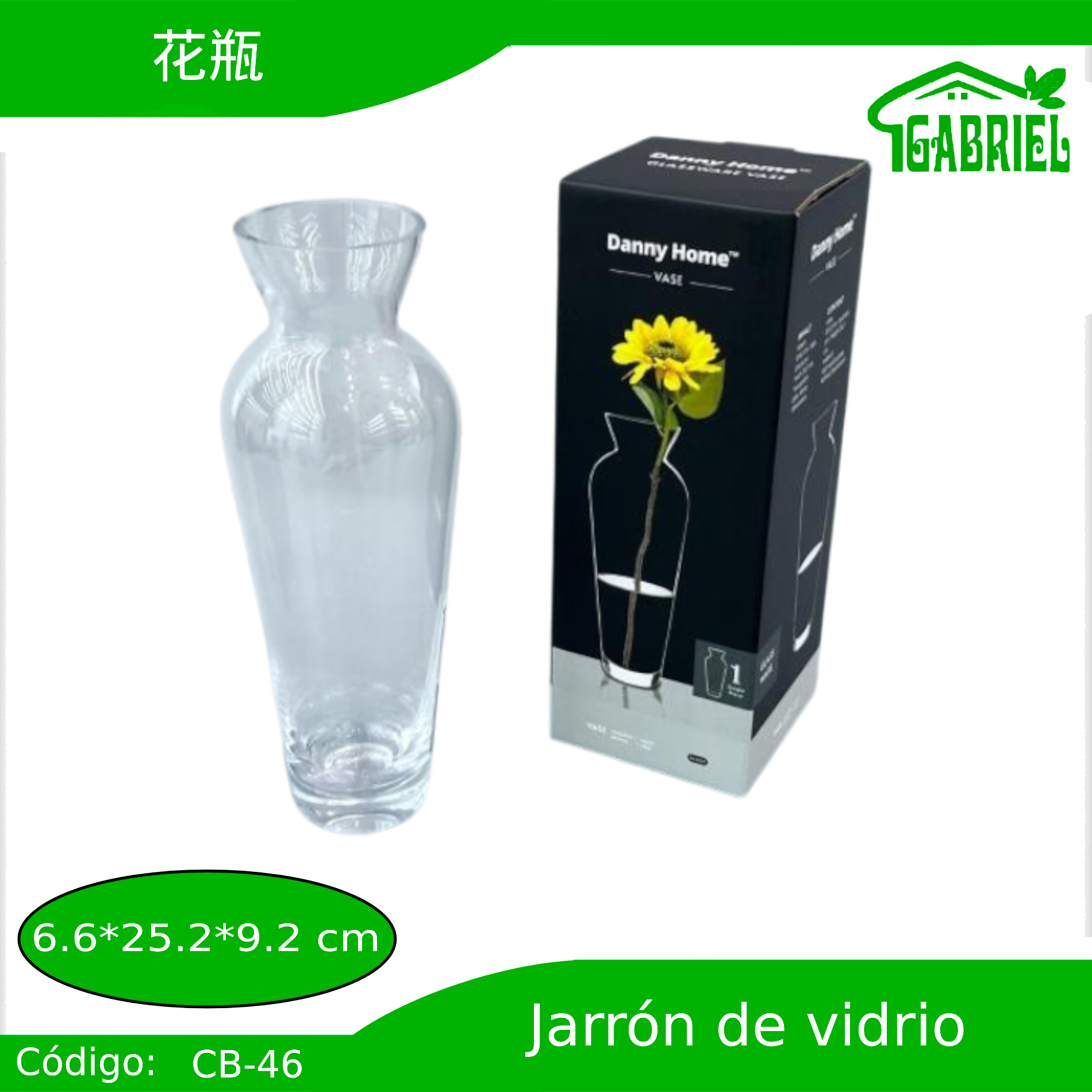 Jarrón Florero Elegante de Cristal 6x25x9 cm