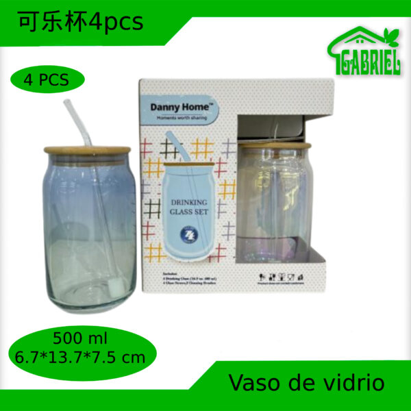 Vaso de Vidrio Estilo Frasco 500 ml 6.7x13.7x7.5 cm