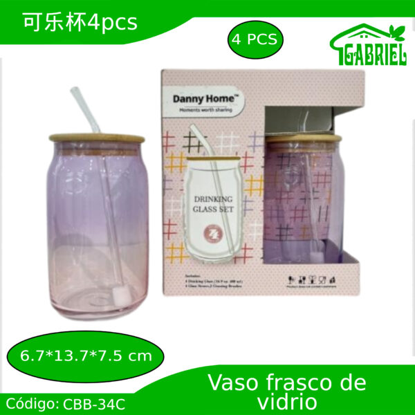 Vaso de Vidrio Estilo Frasco 500 ml 6.7x13.7x7.5 cm