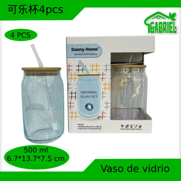 Vaso de Vidrio Estilo Frasco 500 ml 6.7x13.7x7.5 cm