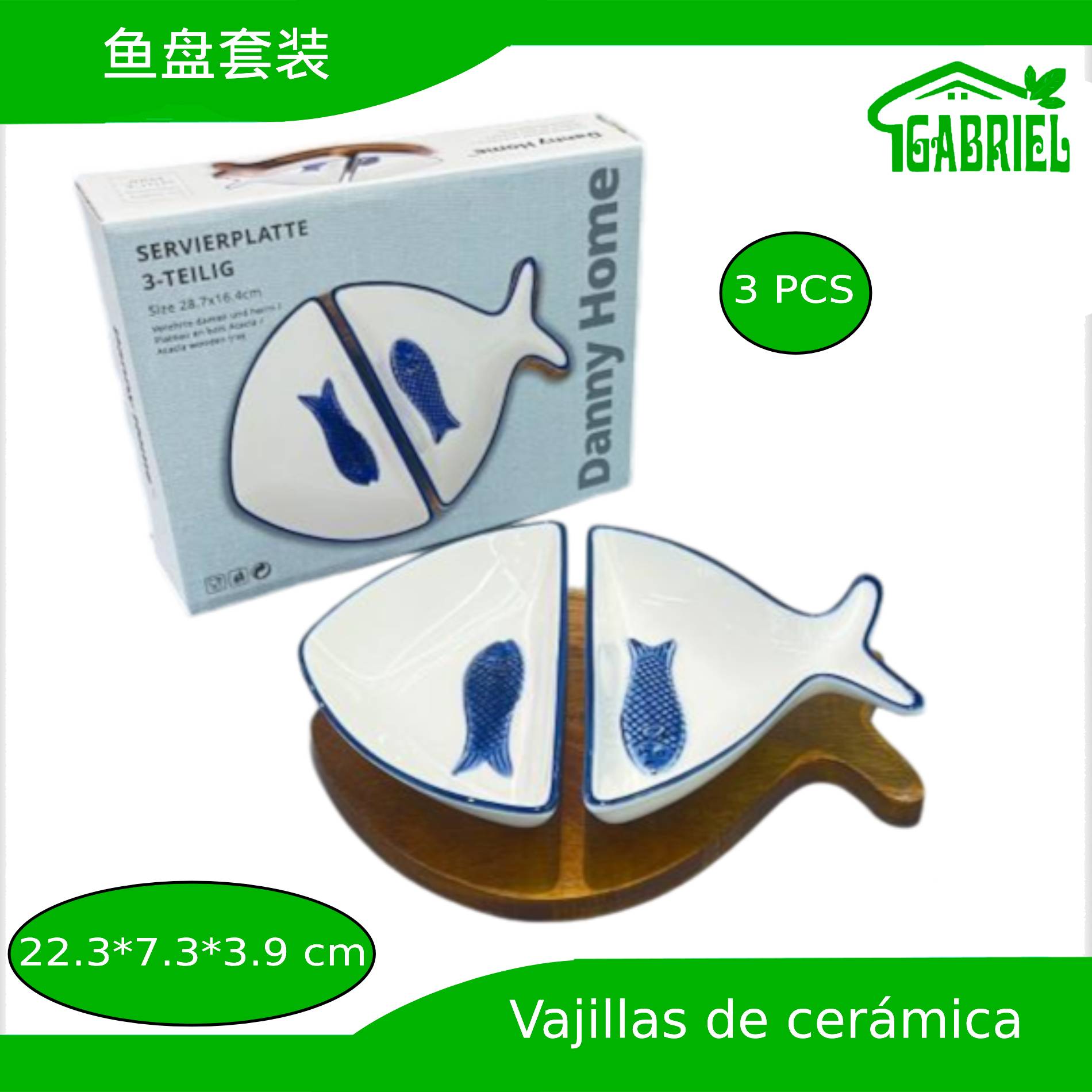 Bowl Decorativo de Ceramica de 3 Piezas 22.3×7.3×3.9 cm