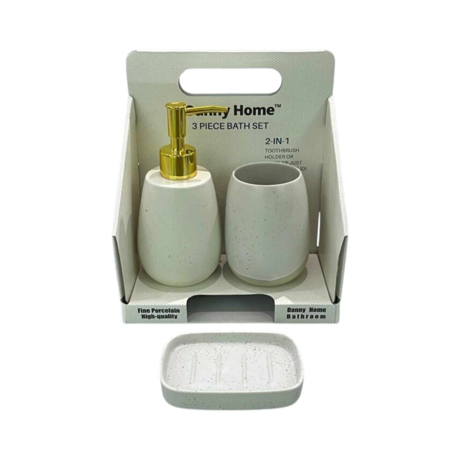 Set de Baño de Cerámica 3 Piezas con Dispensador de Jabón – Blanco