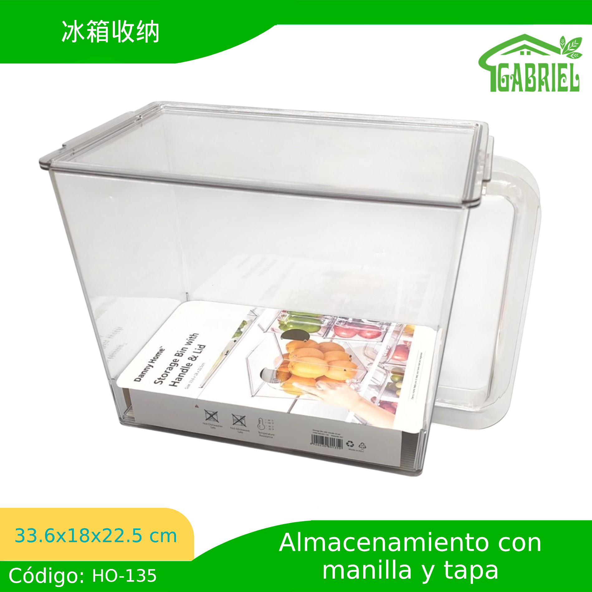 Caja de Almacenamiento con Manilla y Tapa para Refrigerador 33x18x22.5 cm