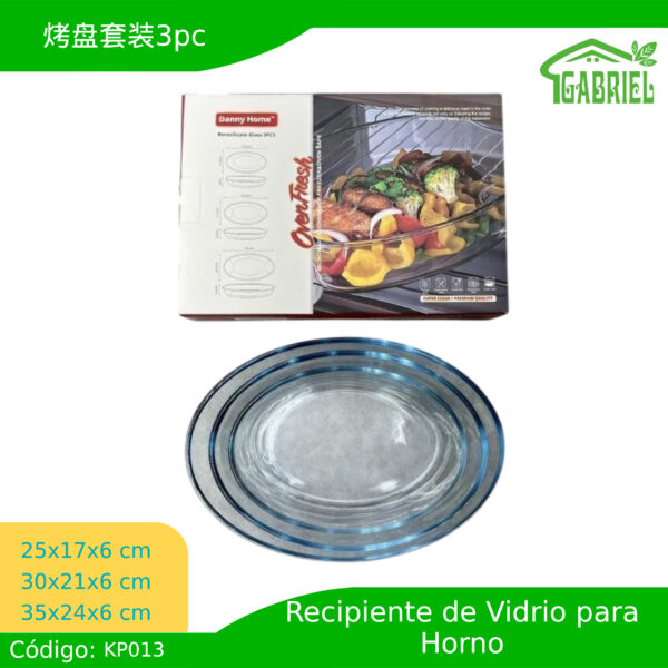 Set de 3 Recipientes de Vidrio para Horno 25x17x6 cm - 30x21x6 cm - 35x24x6 cm