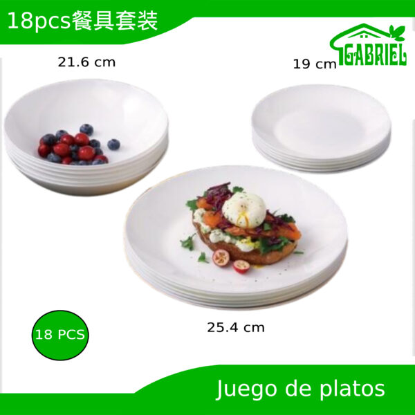 Set de 18 Platos de Cerámica 6 de cada Tamaño 19 cm / 21 cm / 25 cm