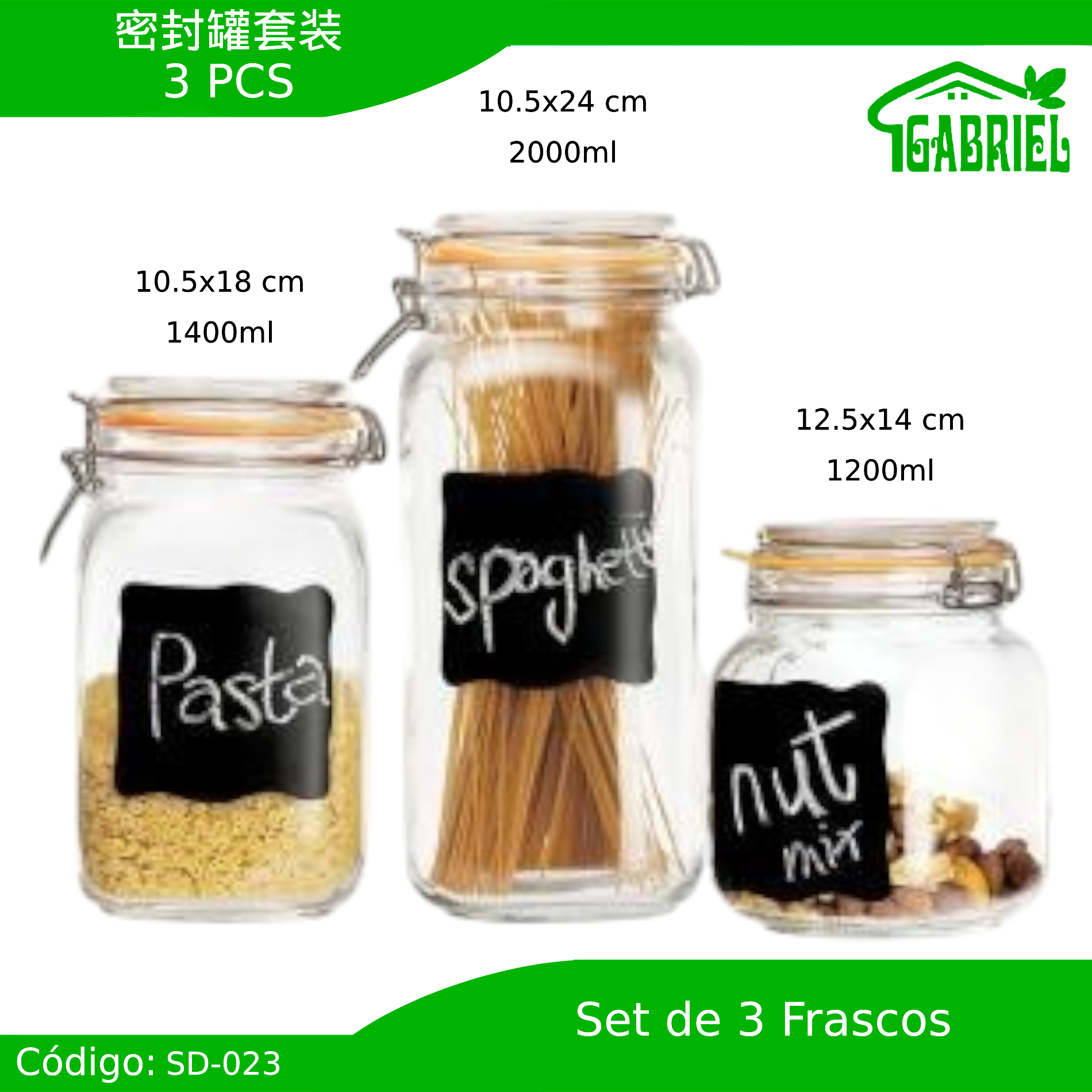 Set de 3 Frascos Hermeticos