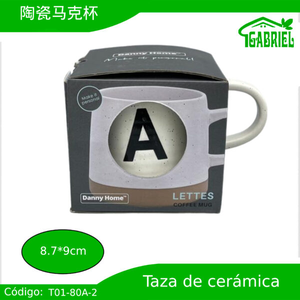 Taza de Cerámica con Diseño de Letra A 8.7x9 cm 420 ml