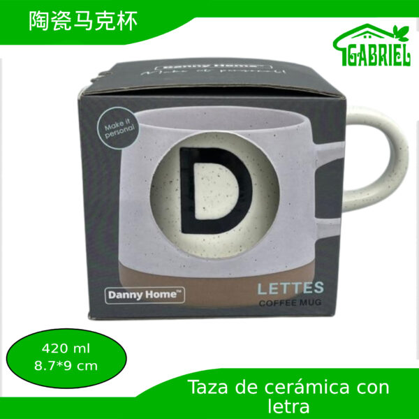 Taza de Cerámica con Diseño de Letra D 8.7x9 cm 420 ml