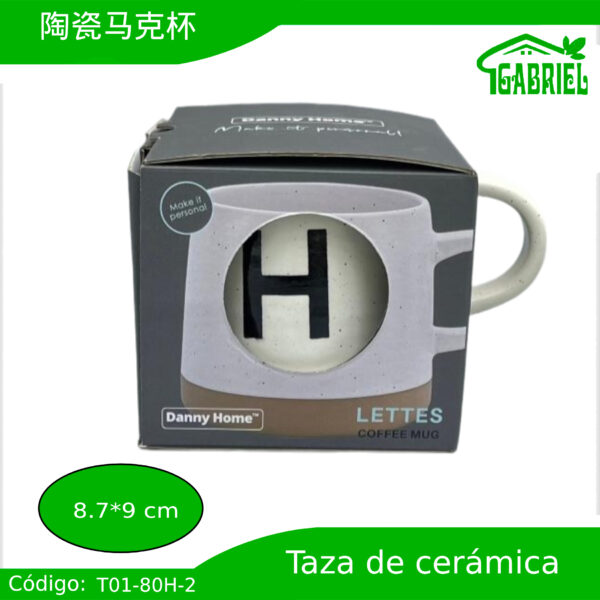 Taza de Cerámica con Diseño de Letra H 8.7x9 cm 420 ml