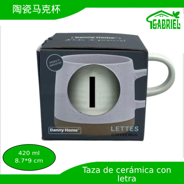 Taza de Cerámica con Diseño de Letra I 8.7x9 cm 420 ml