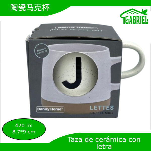 Taza de Cerámica con Diseño de Letra J 8.7x9 cm 420 ml