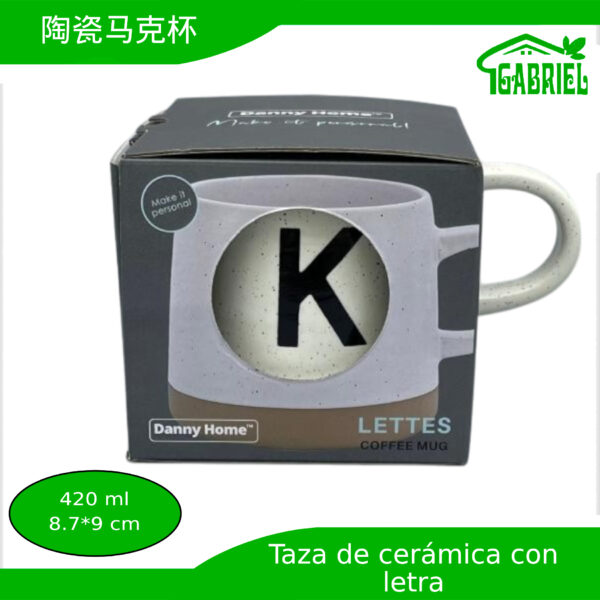 Taza de Cerámica con Diseño de Letra K 8.7x9 cm 420 ml