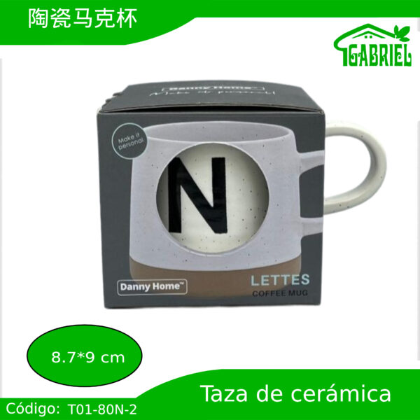 Taza de Cerámica con Diseño de Letra N 8.7x9 cm 420 ml