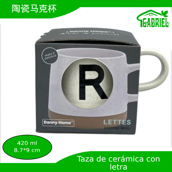 Taza de Cerámica con Diseño de Letra R 8.7x9 cm 420 ml