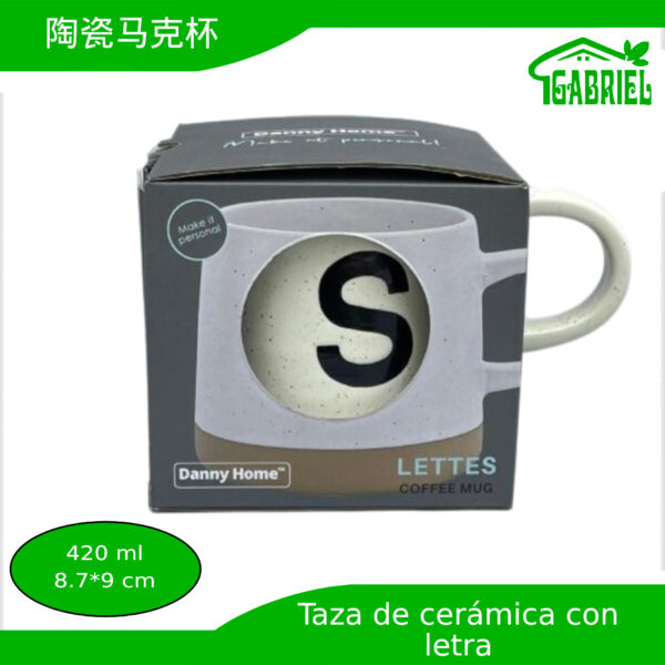 Taza de Cerámica con Diseño de Letra S 8.7x9 cm 420 ml