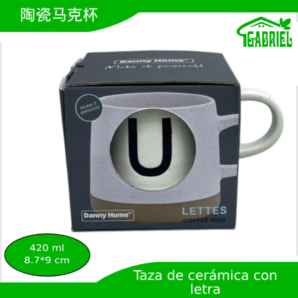 Taza de Cerámica con Diseño de Letra U 8.7x9 cm 420 ml