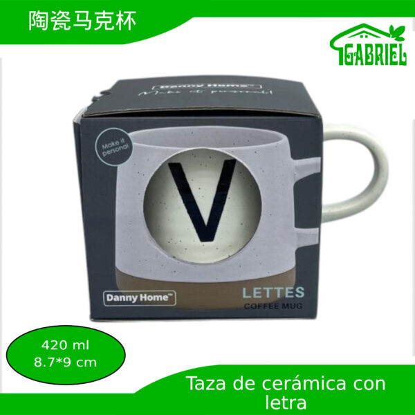 Taza de Cerámica con Diseño de Letra V 8.7x9 cm 420 ml