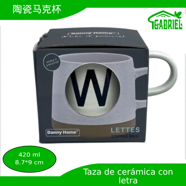 Taza de Cerámica con Diseño de Letra W 8.7x9 cm 420 ml