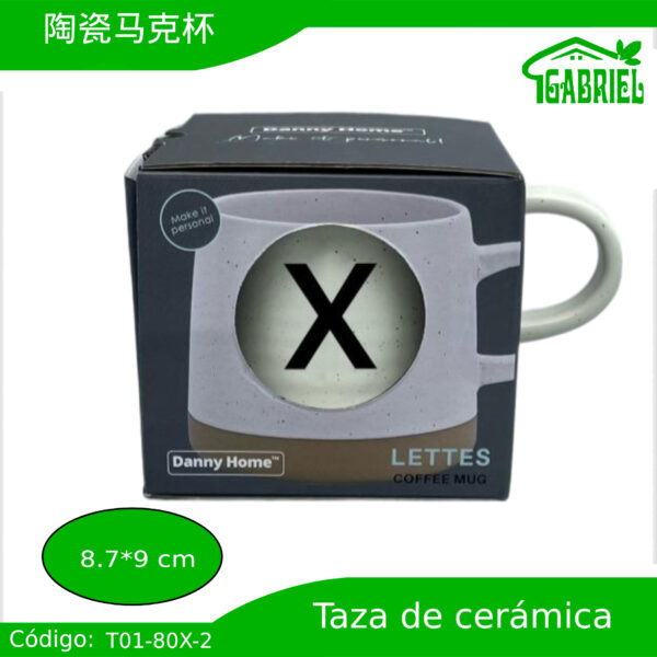 Taza de Cerámica con Diseño de Letra X 8.7x9 cm 420 ml