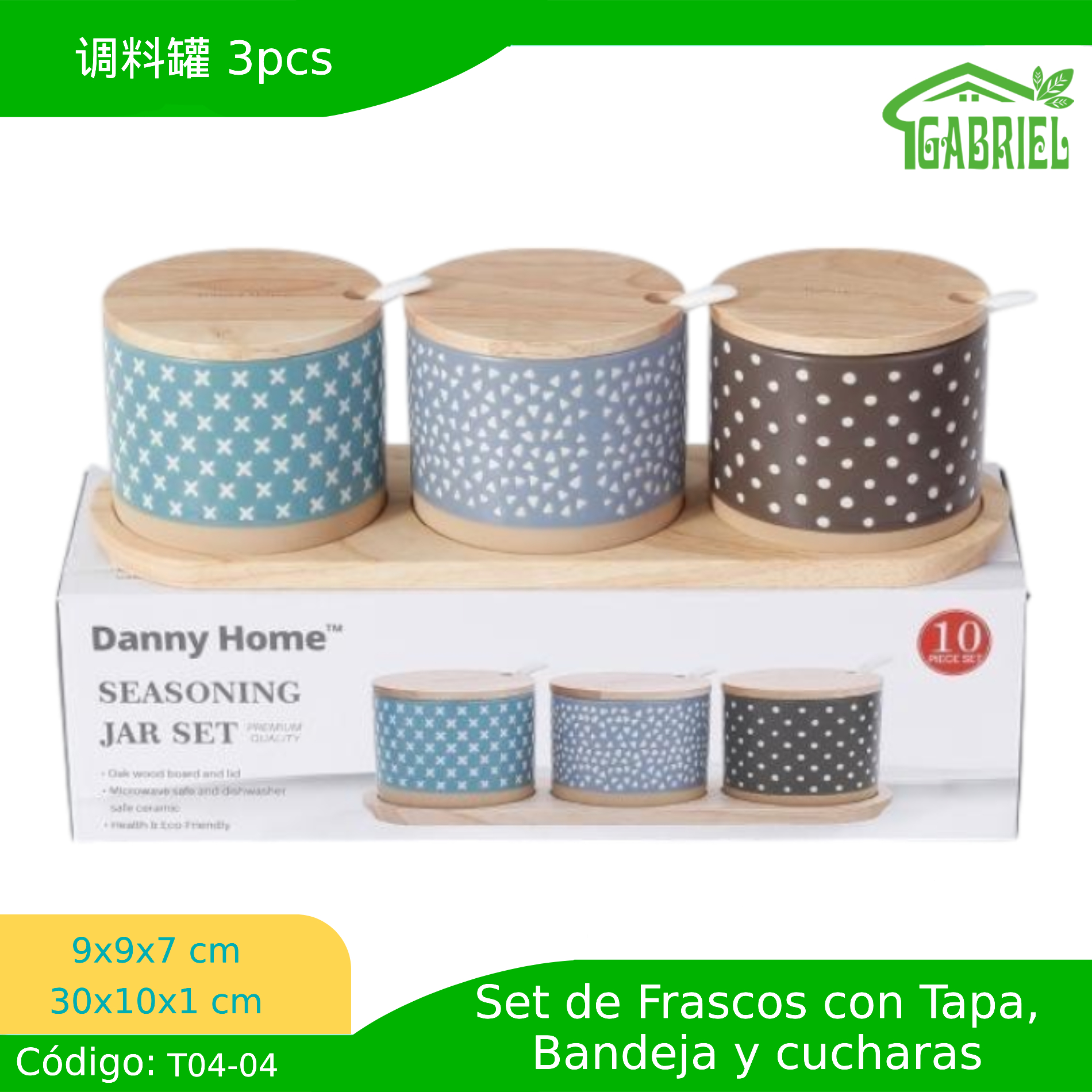 Set de 3 Frascos para Especias Condimentos 30x10x1 cm