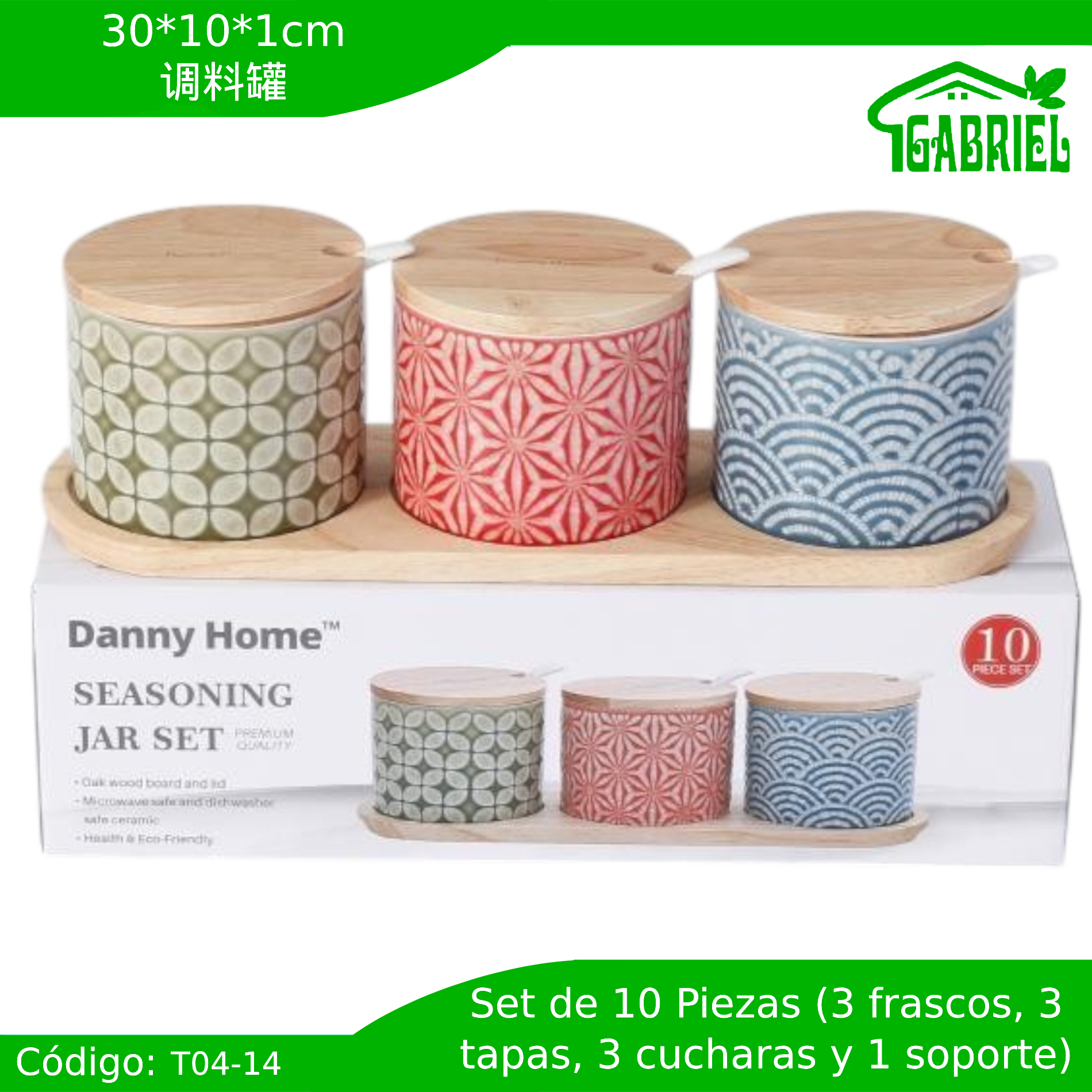 Set de 3 Frascos para Especias Condimentos 30x10x1 cm