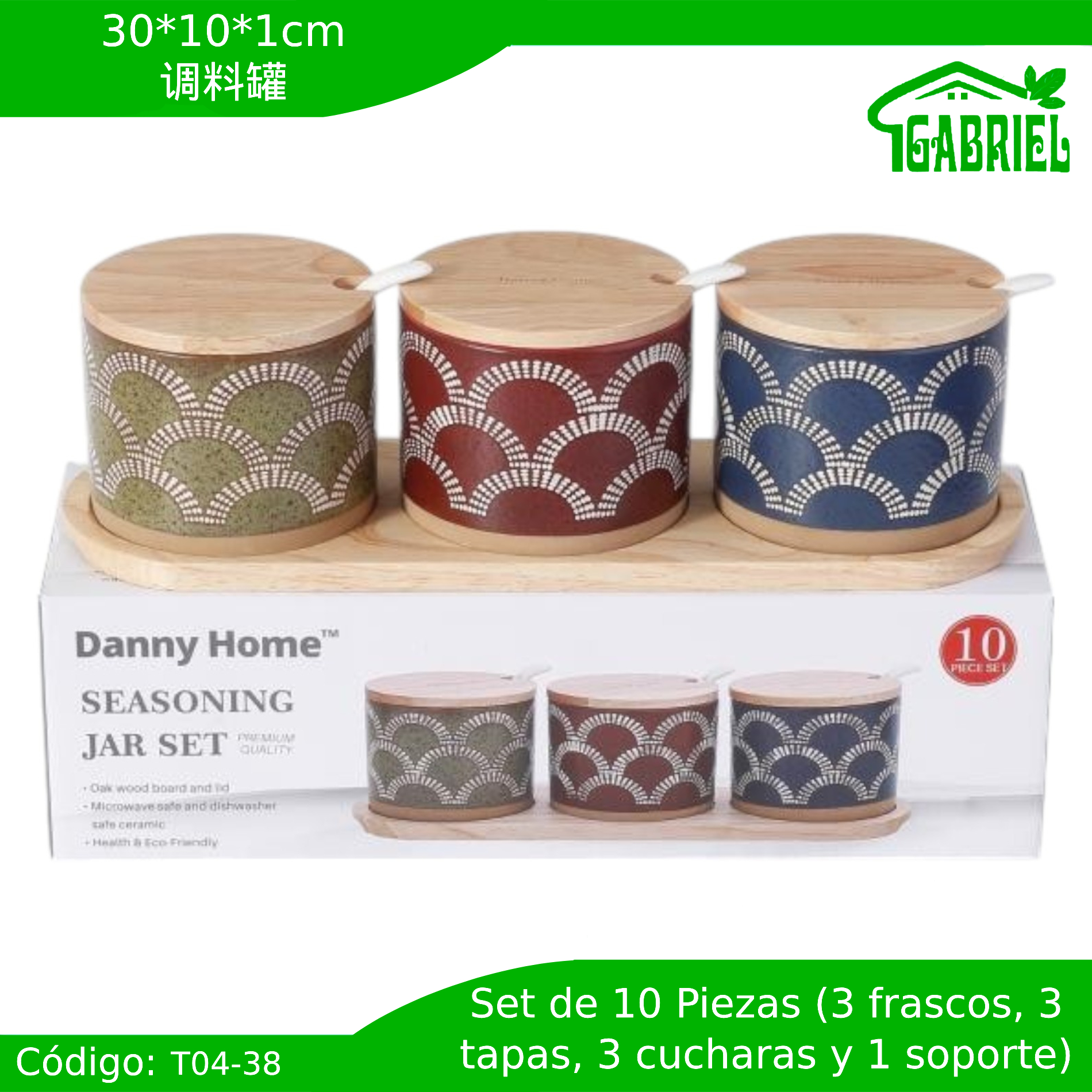 Set de 3 Frascos para Especias Condimentos 30x10x1 cm