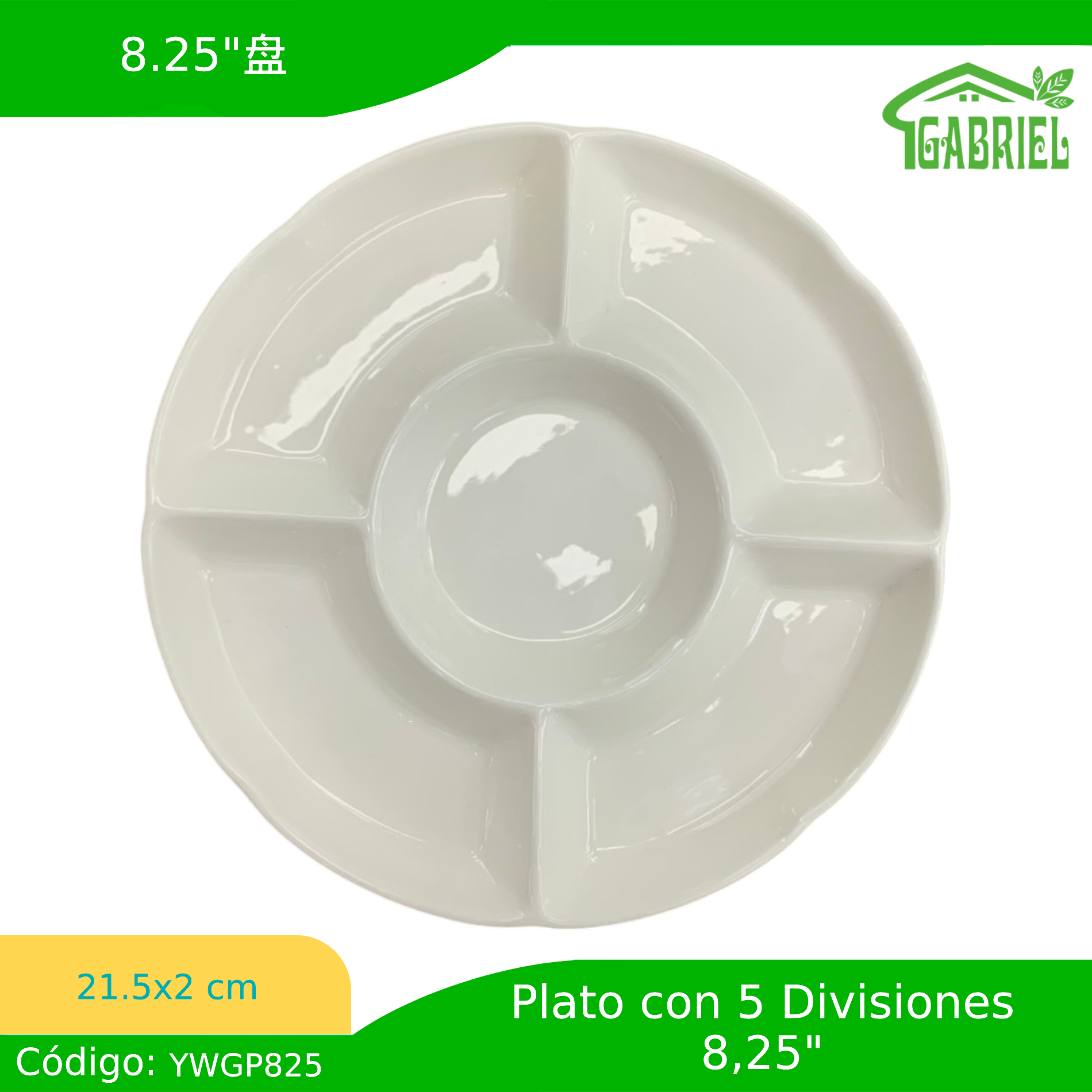 Plato de Cerámica con 5 Divisiones 21×2 cm