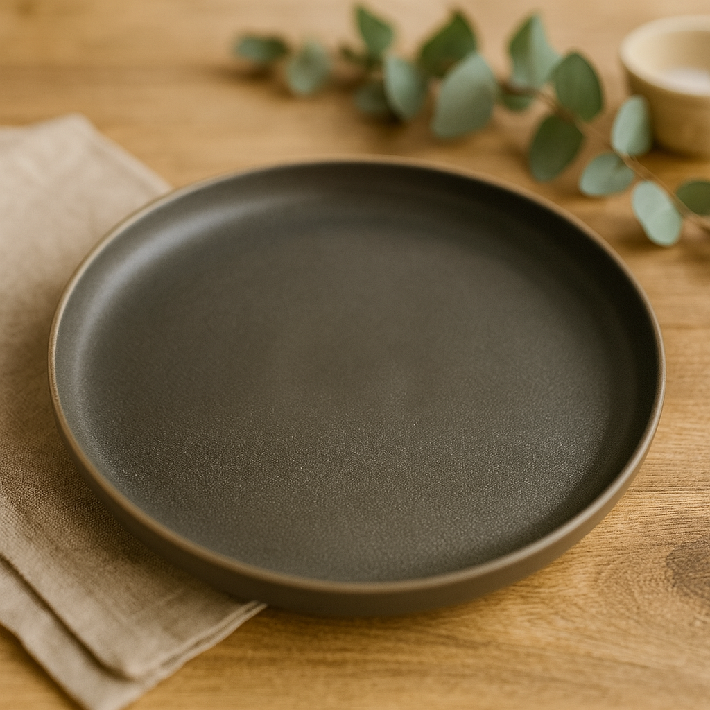 Plato de Postre Gris (21×3 cm) – Versátil para Postres, Entradas y Ensaladas