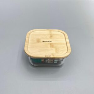 保鲜盒520ml Square crisper 13.3*13.3*5.6cm glass with bamboo lid