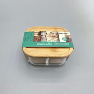 保鲜盒520ml Square crisper 13.3*13.3*5.6cm glass with bamboo lid