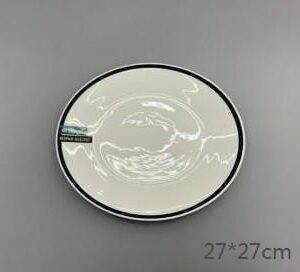 Plato de Porcelana Blanco con borde negro - 27 cm – Diseño Clásico y Elegante