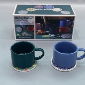 Set de 12 Piezas 6 tazas de 9x9x7 cm 6 platos 10 cm