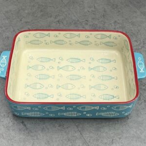 Fuente para Horno de Porcelana 21x14 cm – Con diseño de peces