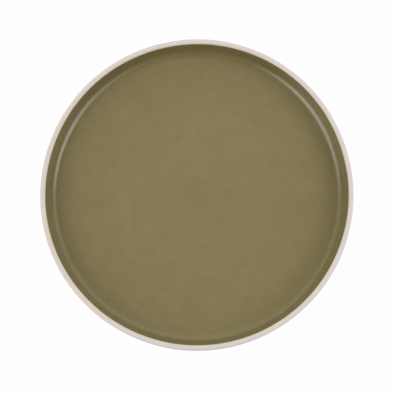 Plato de Cerámica Grande 27×3 cm Verde Oliva con borde blanco – 738g