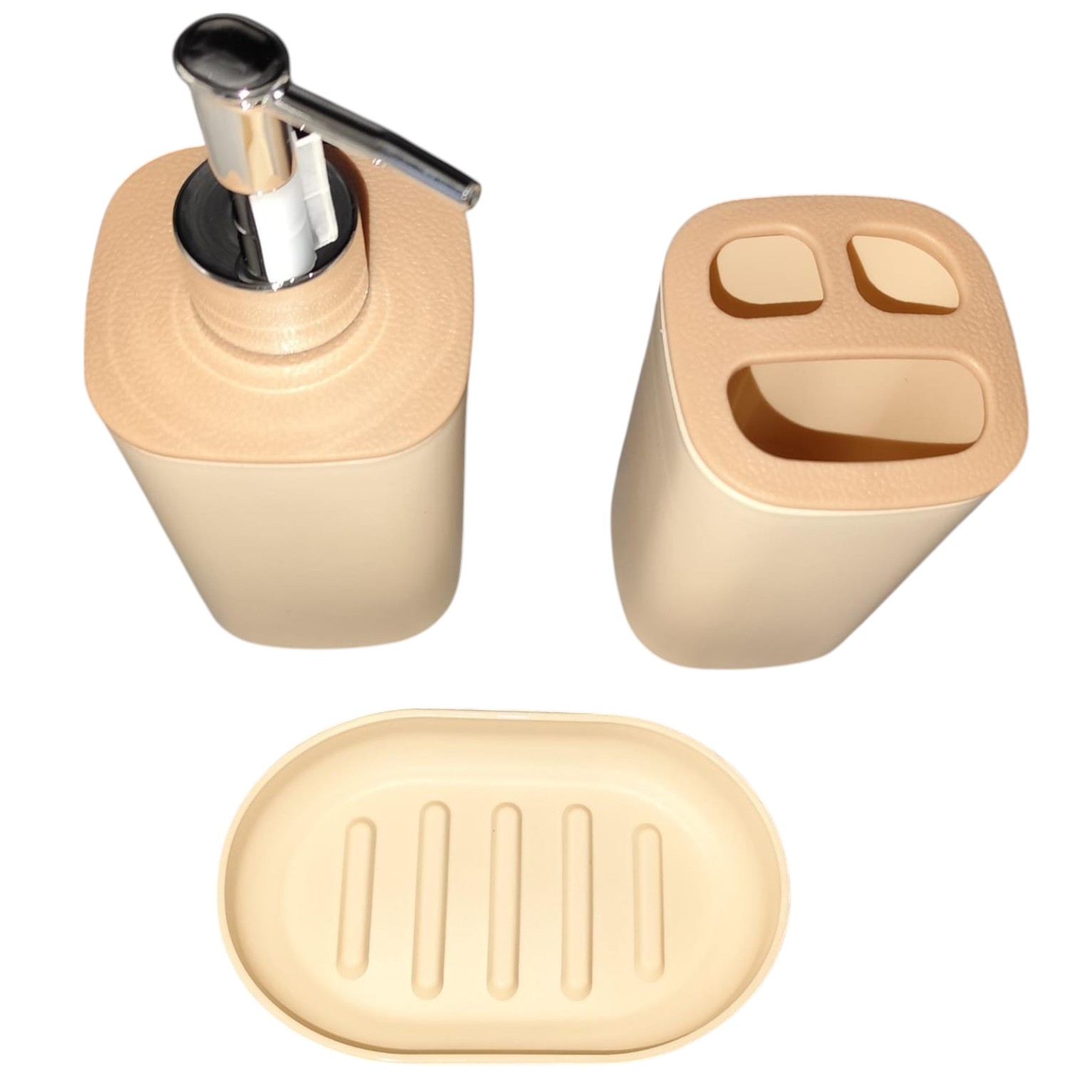Set de Baño 3 Piezas Color Beige – Diseño Cuadrado Moderno
