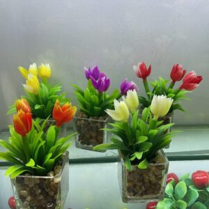 Maceta Decorativa De Cristal con Tulipanes