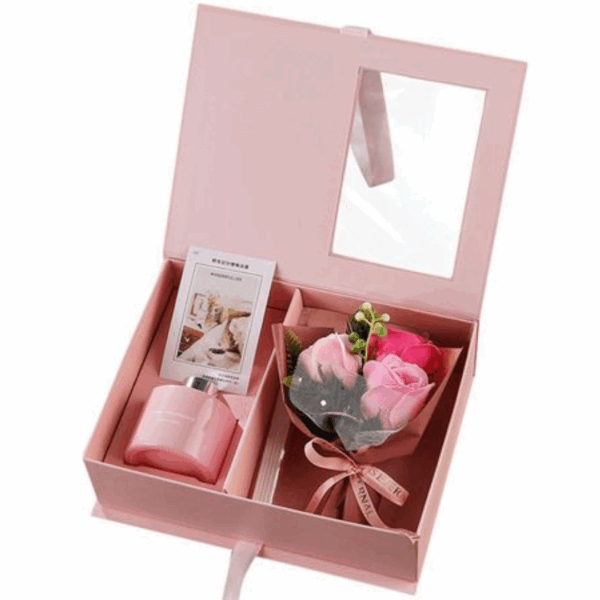 Aromatizador con Difusor en varillas y Rosas de Jabón con Caja de Regalo - Rosado