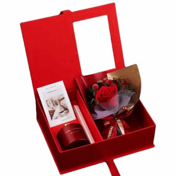 Aromatizador con Difusor en varillas y Rosas de Jabón con Caja de Regalo - Rojo