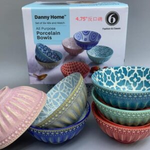 4.75” ceramic bowl
6pcs/color box, Unit:set
12*6cm,189g
Porcelain