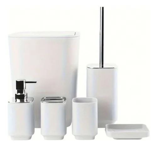 Set de Baño 6 Piezas en Bambú y Blanco – Diseño Elegante y Minimalista