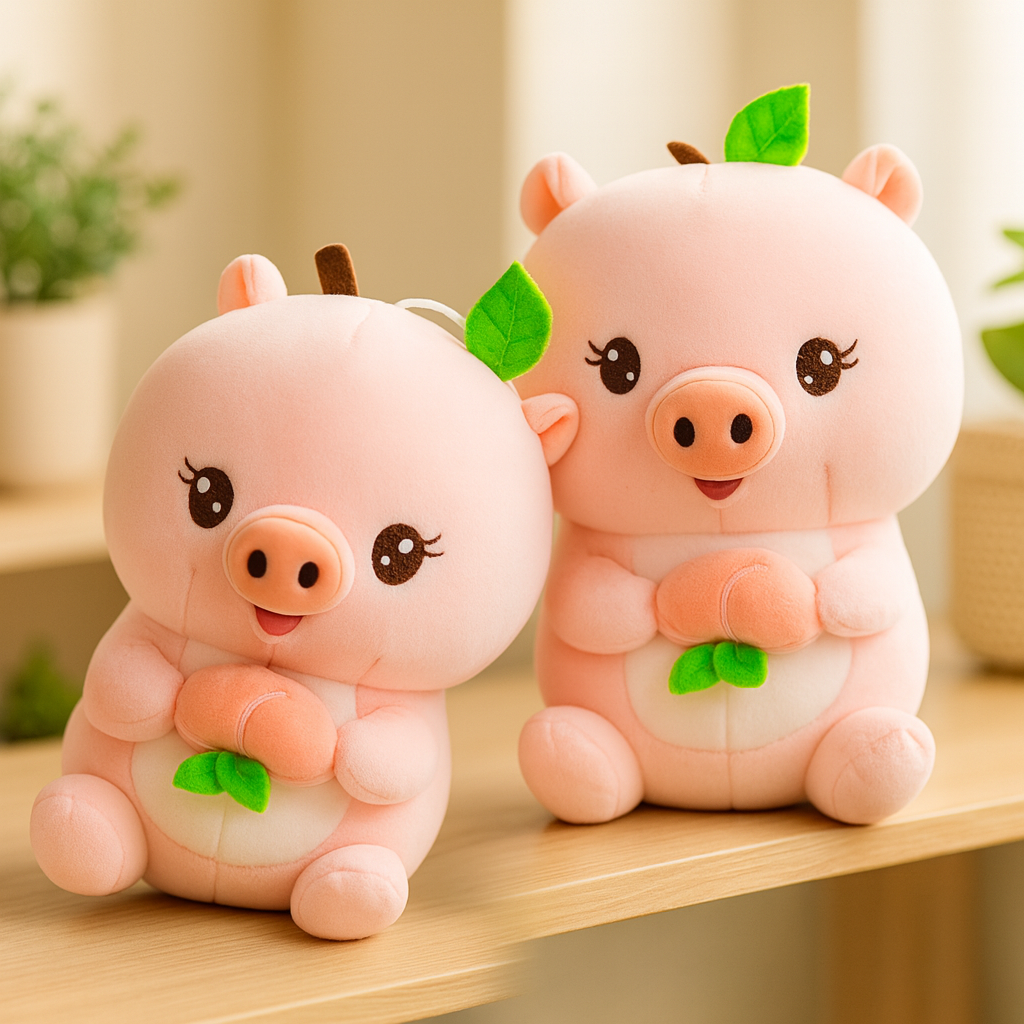 Peluche Cerdito Abrazando Fruta Mediano – Ultra Suave y Abrazable