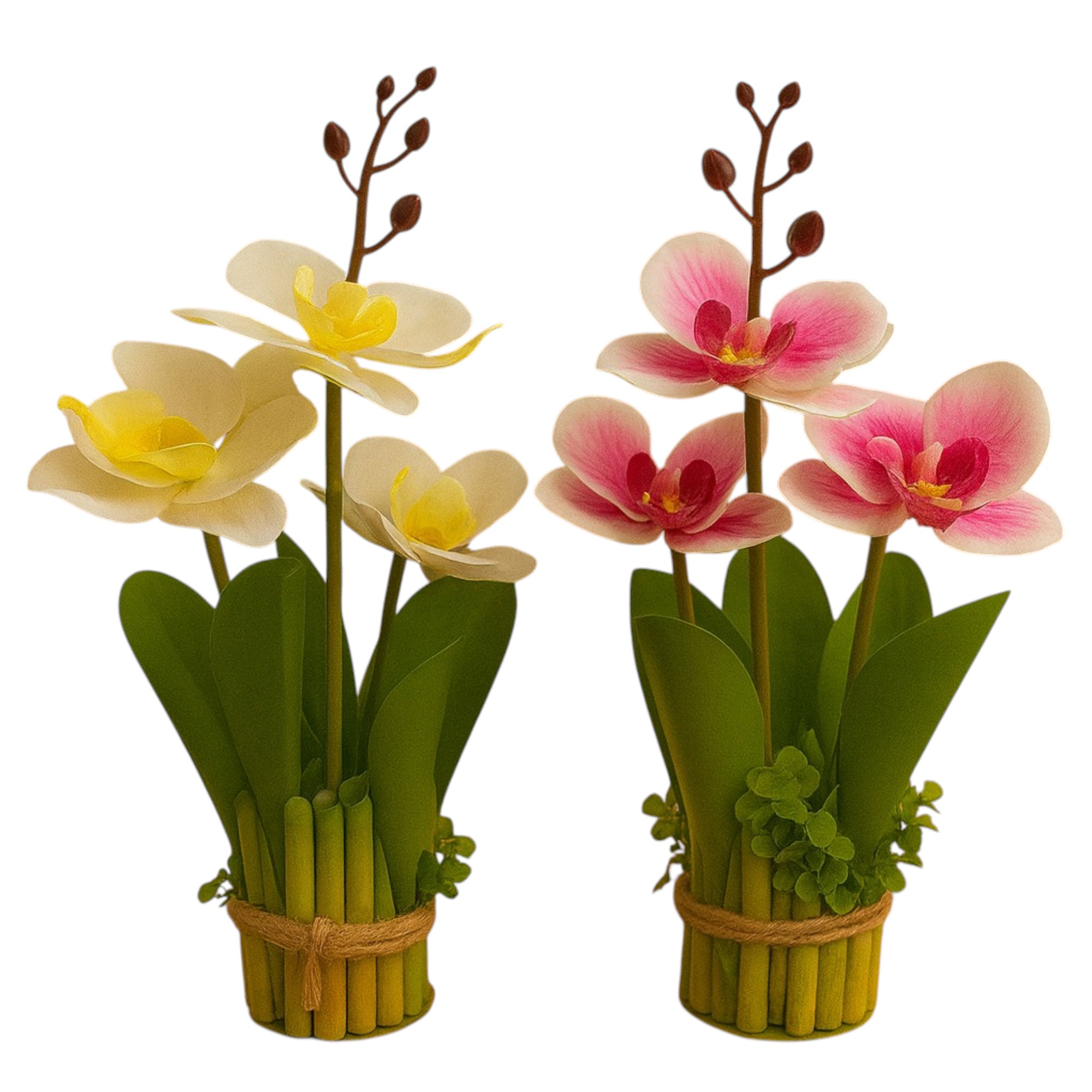 Maceta de Plástico con Orquídea Mariposa Artificial – Decoración Compacta y Elegante