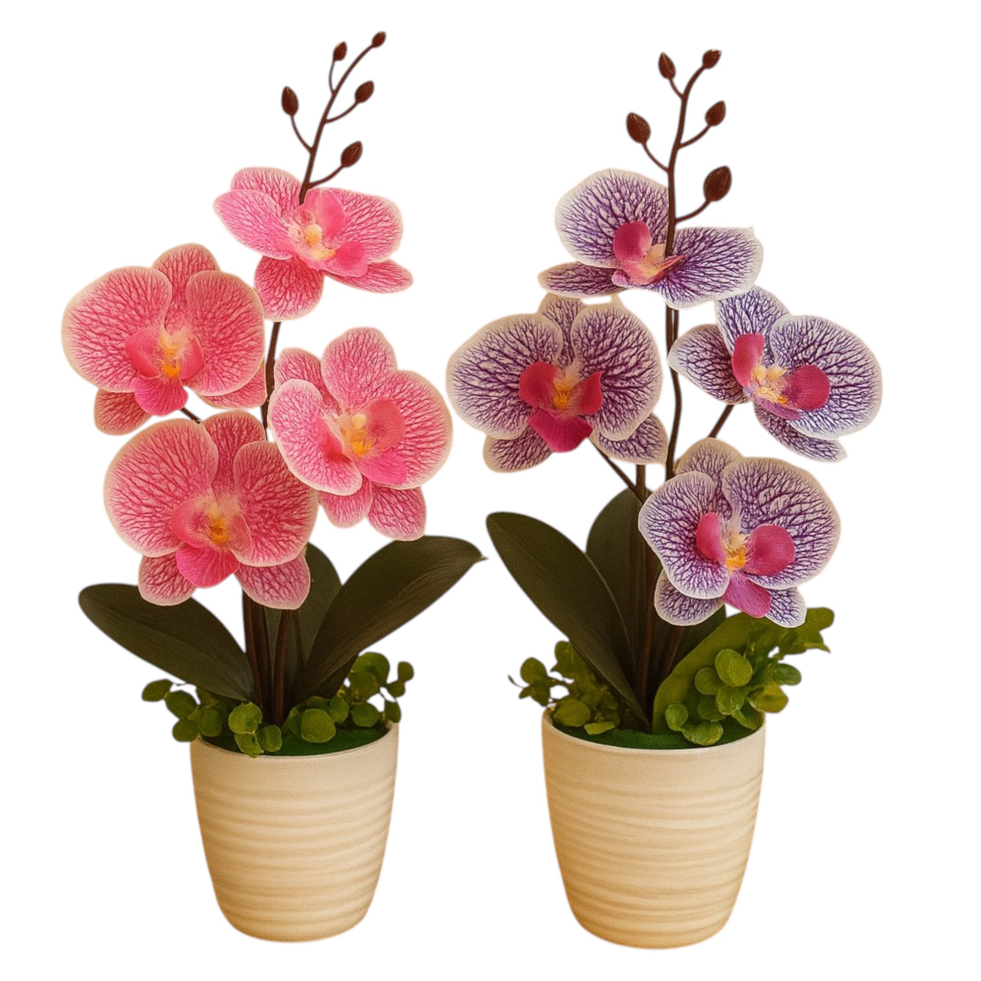 Maceta de Plástico con Orquídea Artificial de Tallo Alto – Decoración Elegante Tipo Phalaenopsis