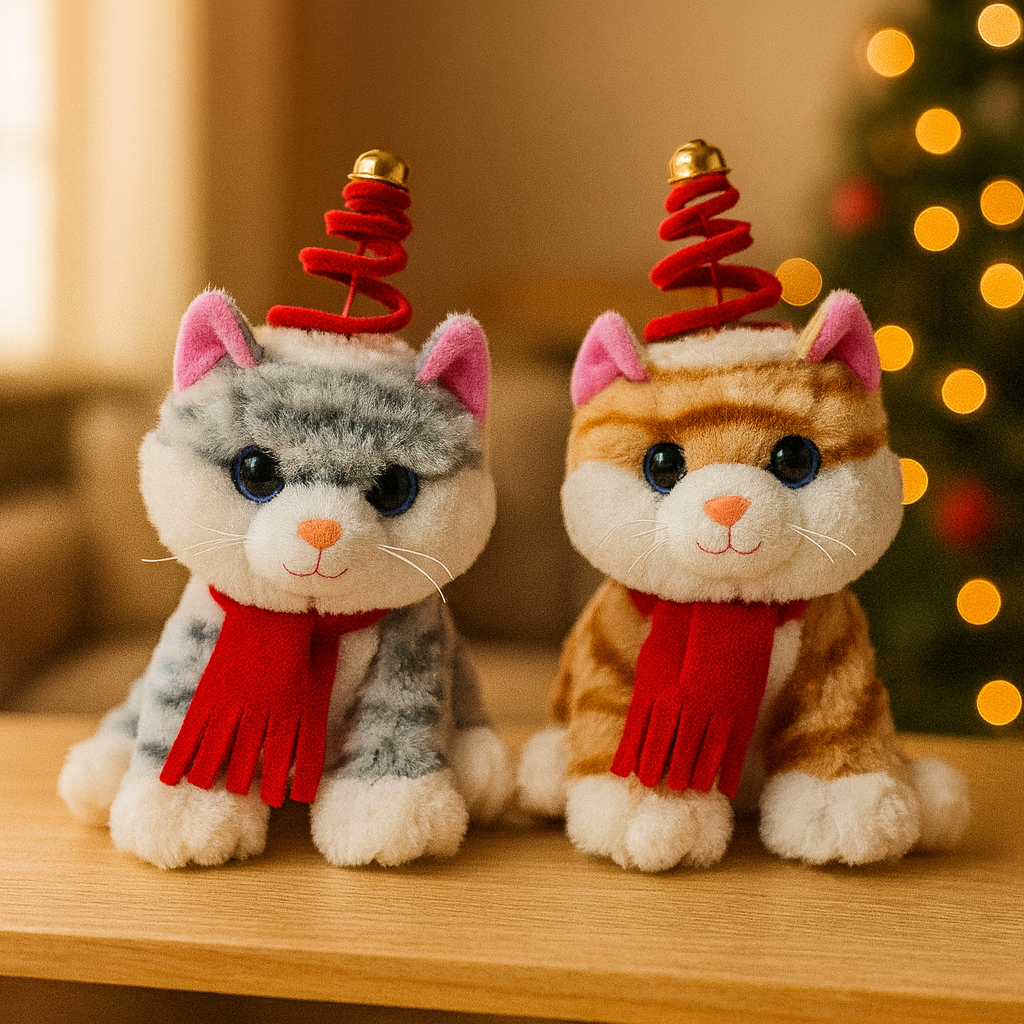 Gato Navideño con Movimiento de Cabeza – Juguete Festivo Decorativo y Divertido